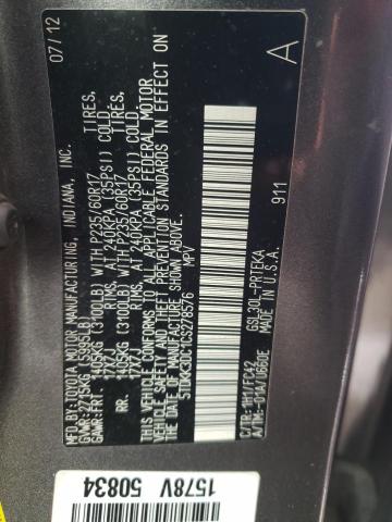 Photo 10 from auction – 2012 TOYOTA SIENNA LE with VIN 5TDKK3DC1CS278576
