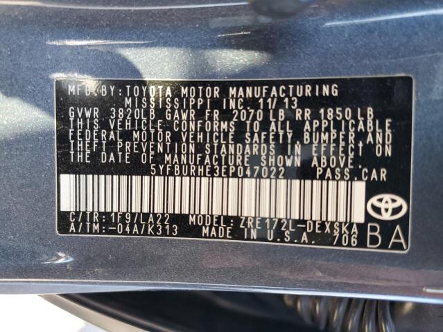 Photo 10 from auction – 2014 TOYOTA COROLLA L with VIN 5YFBURHE3EP047022