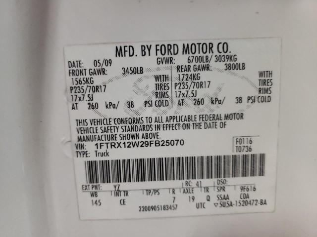 Photo 10 from auction – 2009 FORD F150 with VIN 1FTRX12W29FB25070