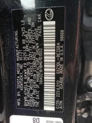 Photo 10 from auction – 2021 LEXUS ES 350 BAS with VIN 58ADZ1B18MU101552