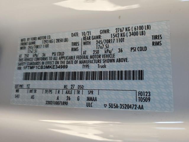 Photo 10 from auction – 2021 FORD F150 with VIN 1FTMF1CB3MKE34989