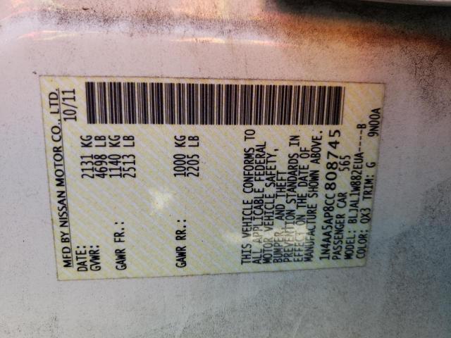 Photo 10 from auction – 2012 NISSAN MAXIMA S with VIN 1N4AA5AP8CC808745