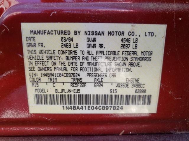 Photo 10 from auction – 2004 NISSAN MAXIMA SE with VIN 1N4BA41E04C897824