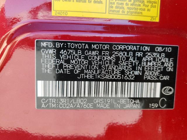 Photo 10 from auction – 2011 LEXUS GS 350 with VIN JTHBE1KS4B0051632