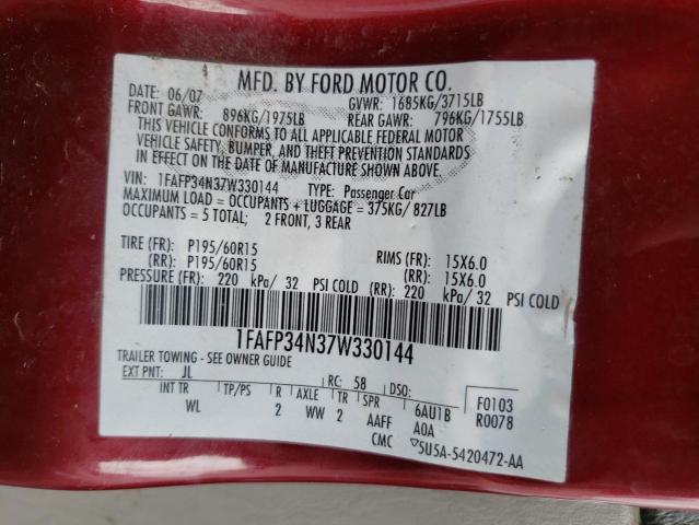 Photo 10 from auction – 2007 FORD FOCUS ZX4 with VIN 1FAFP34N37W330144