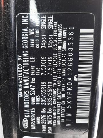 Photo 10 from auction – 2016 KIA SORENTO SX with VIN 5XYPKDA12GG035361