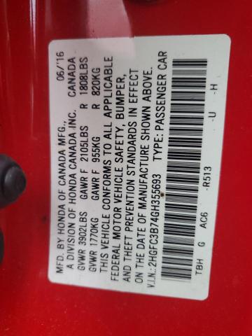 Photo 10 from auction – 2016 HONDA CIVIC EXL with VIN 2HGFC3B74GH355693