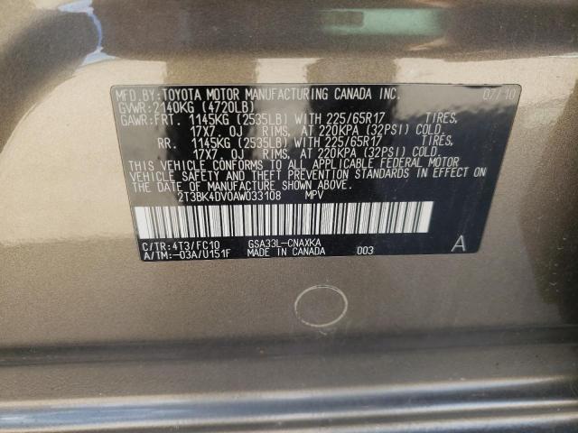 Photo 10 from auction – 2010 TOYOTA RAV4 with VIN 2T3BK4DV0AW033108
