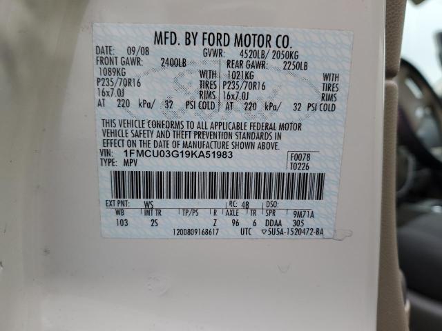 Photo 10 from auction – 2009 FORD ESCAPE XLT with VIN 1FMCU03G19KA51983