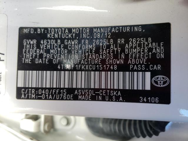 Photo 10 from auction – 2012 TOYOTA CAMRY BASE with VIN 4T1BF1FKXCU151748