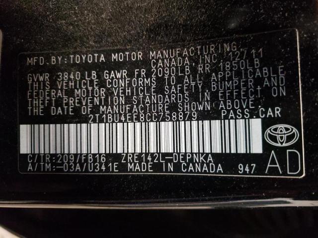 Photo 10 from auction – 2012 TOYOTA COROLLA BA with VIN 2T1BU4EE8CC758879