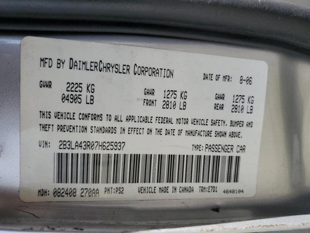 Photo 10 from auction – 2007 DODGE CHARGER SE with VIN 2B3LA43R07H625937
