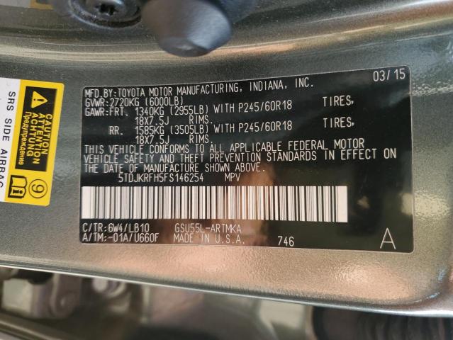 Photo 10 from auction – 2015 TOYOTA HIGHLANDER with VIN 5TDJKRFH5FS146254