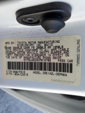 Photo 10 from auction – 2012 TOYOTA COROLLA BA with VIN 5YFBU4EE9CP018709