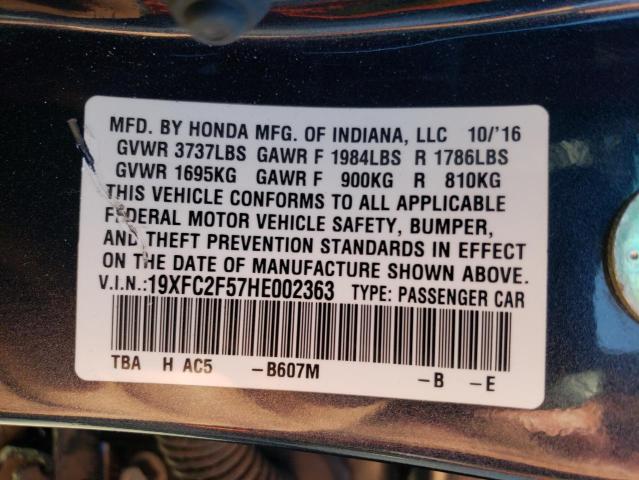 Photo 10 from auction – 2017 HONDA CIVIC LX with VIN 19XFC2F57HE002363