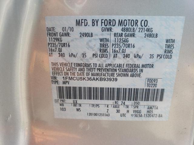 Photo 10 from auction – 2010 FORD ESCAPE HYB with VIN 1FMCU5K36AKB93939