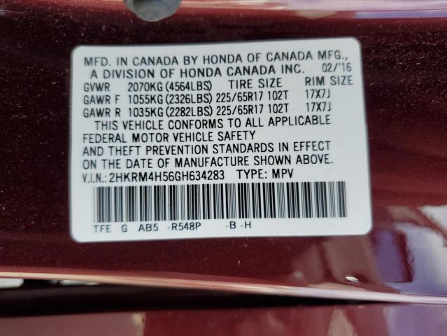 Photo 10 from auction – 2016 HONDA CR-V EX with VIN 2HKRM4H56GH634283
