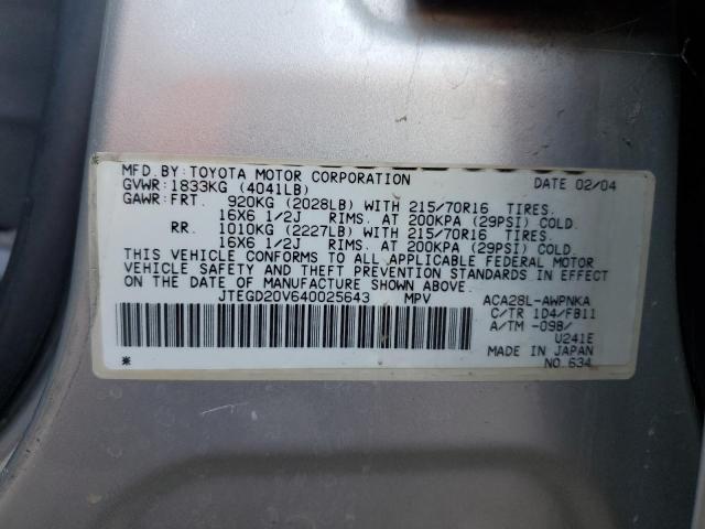 Photo 10 from auction – 2004 TOYOTA RAV4 with VIN JTEGD20V640025643