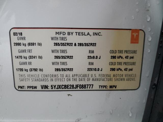 Photo 10 from auction – 2018 TESLA MODEL X with VIN 5YJXCBE28JF088777