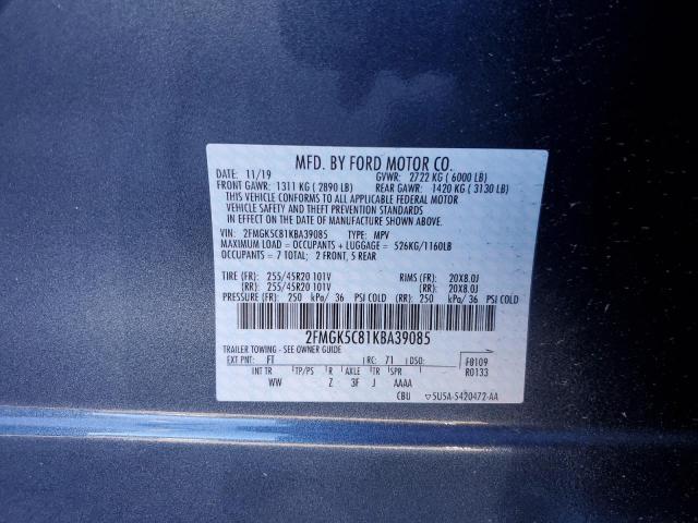 Photo 10 from auction – 2019 FORD FLEX SEL with VIN 2FMGK5C81KBA39085