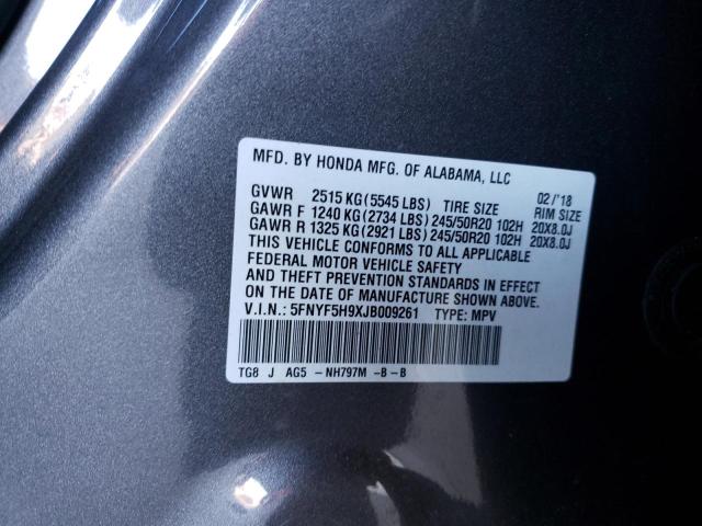 Photo 10 from auction – 2018 HONDA PILOT TOUR with VIN 5FNYF5H9XJB009261