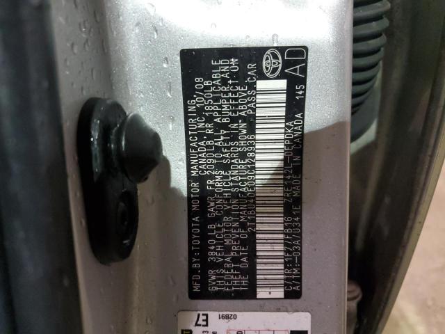Photo 10 from auction – 2009 TOYOTA COROLLA BA with VIN 2T1BU40E09C128936