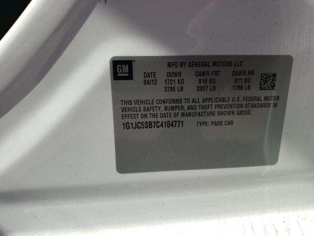 Photo 10 from auction – 2012 CHEVROLET SONIC LT with VIN 1G1JC5SB7C4184771