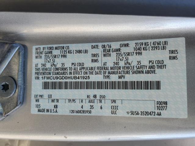 Zdjęcie 10 z aukcji – 2017 FORD ESCAPE SE z VIN 1FMCU9GD0HUB41925