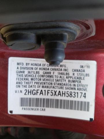 Photo 10 from auction – 2010 HONDA CIVIC LX with VIN 2HGFA1F5XAH583174