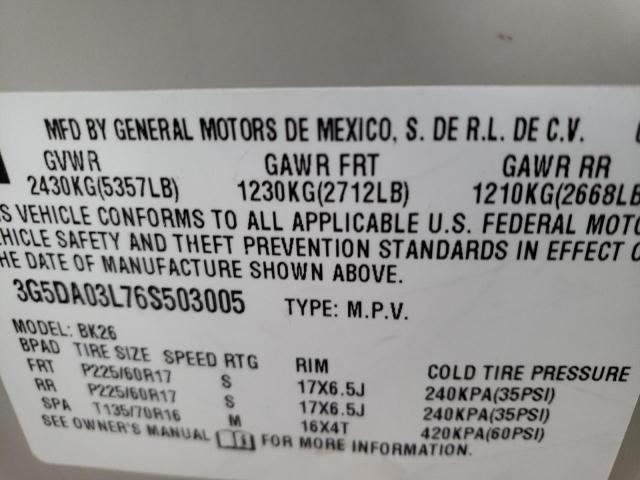 Photo 10 from auction – 2006 BUICK RENDEZVOUS with VIN 3G5DA03L76S503005
