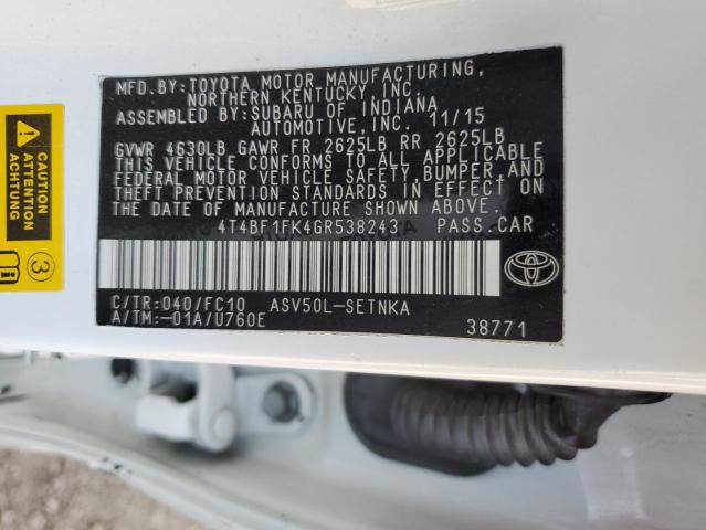 Photo 10 from auction – 2016 TOYOTA CAMRY LE with VIN 4T4BF1FK4GR538243