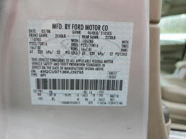 Photo 10 from auction – 2008 MERCURY MARINER PR with VIN 4M2CU97138KJ39795