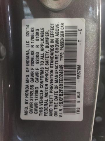 Photo 10 from auction – 2014 HONDA CIVIC EX with VIN 19XFB2F8XEE024849