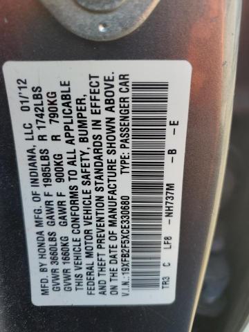 Photo 10 from auction – 2012 HONDA CIVIC LX with VIN 19XFB2F5XCE330680