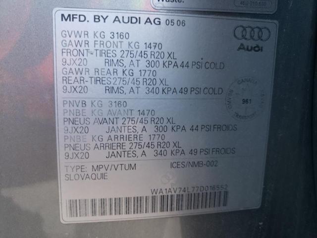 Photo 10 from auction – 2007 AUDI Q7 4.2 QUA with VIN WA1AV74L77D016552