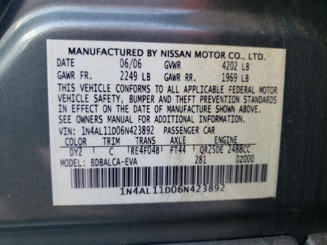 Photo 10 from auction – 2006 NISSAN ALTIMA S with VIN 1N4AL11D06N423892