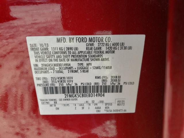 Photo 10 from auction – 2014 FORD FLEX with VIN 2FMGK5C80EBD14904