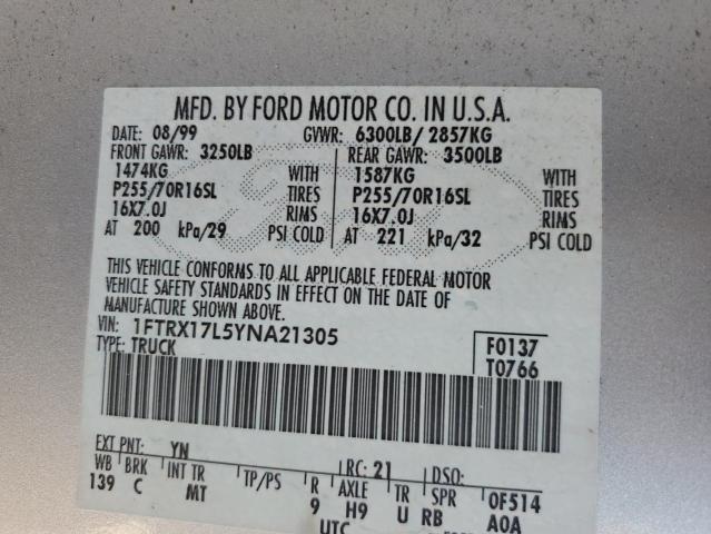 Photo 10 from auction – 2000 FORD F150 with VIN 1FTRX17L5YNA21305