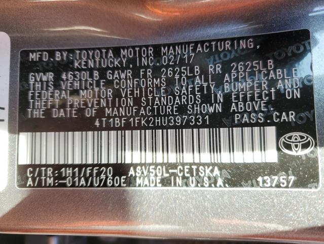 Photo 10 from auction – 2017 TOYOTA CAMRY LE with VIN 4T1BF1FK2HU397331