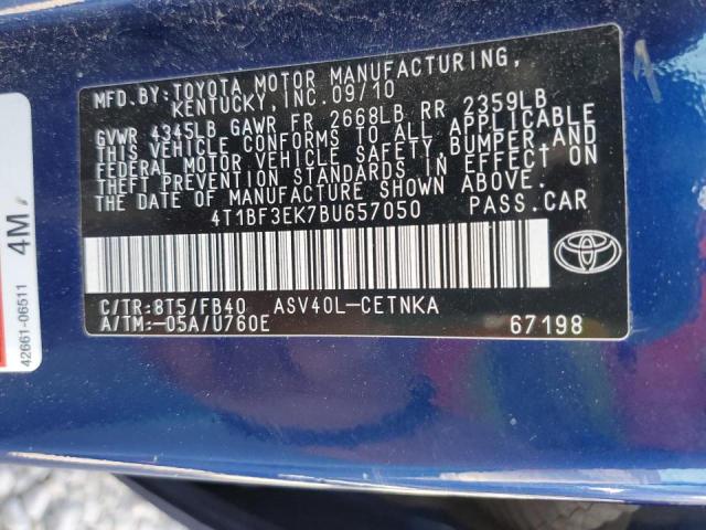Photo 10 from auction – 2011 TOYOTA CAMRY BASE with VIN 4T1BF3EK7BU657050