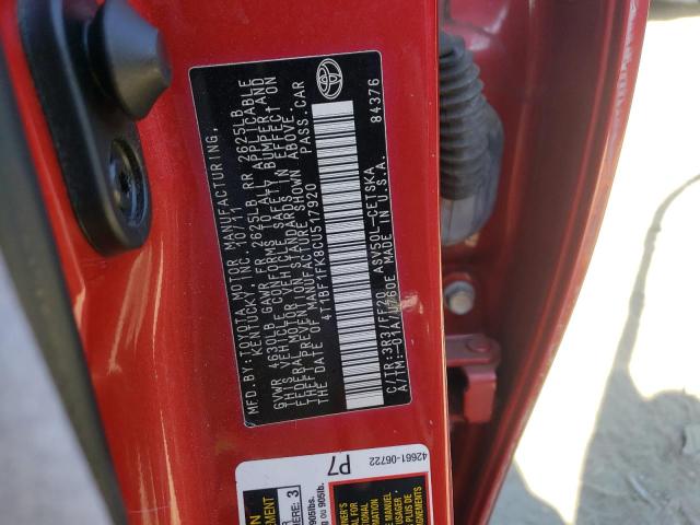 Photo 10 from auction – 2012 TOYOTA CAMRY BASE with VIN 4T1BF1FK8CU517920