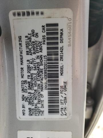 Photo 10 from auction – 2009 TOYOTA COROLLA BA with VIN 1NXBU40E89Z021115