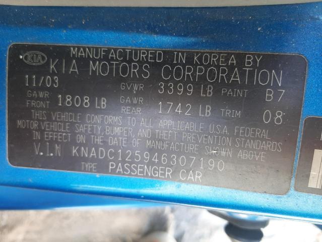 Photo 10 from auction – 2004 KIA RIO with VIN KNADC125946307190