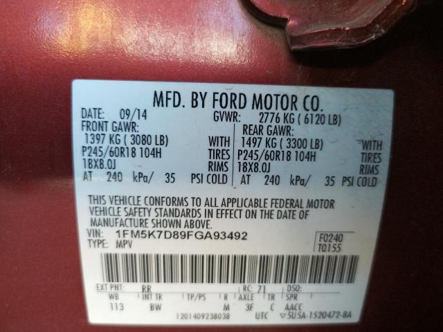 Photo 10 from auction – 2015 FORD EXPLORER X with VIN 1FM5K7D89FGA93492