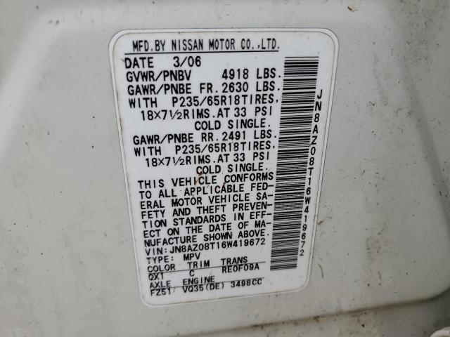 Photo 10 from auction – 2006 NISSAN MURANO SL with VIN JN8AZ08T16W419672