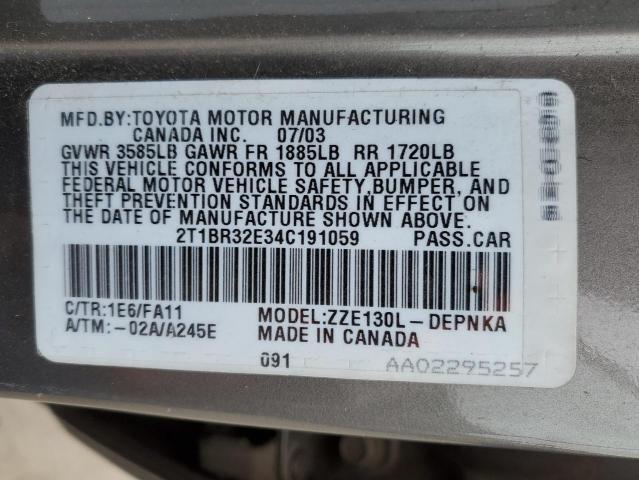 Photo 10 from auction – 2004 TOYOTA COROLLA CE with VIN 2T1BR32E34C191059