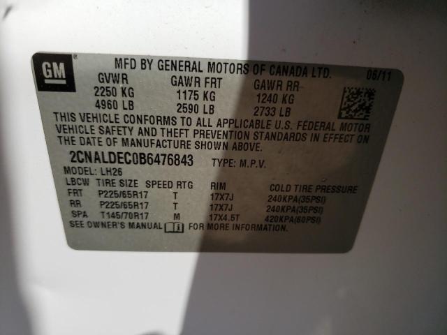 Photo 10 from auction – 2011 CHEVROLET EQUINOX LT with VIN 2CNALDEC0B6476843
