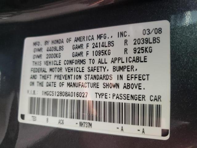 Photo 10 from auction – 2008 HONDA ACCORD EXL with VIN 1HGCS12808A016027