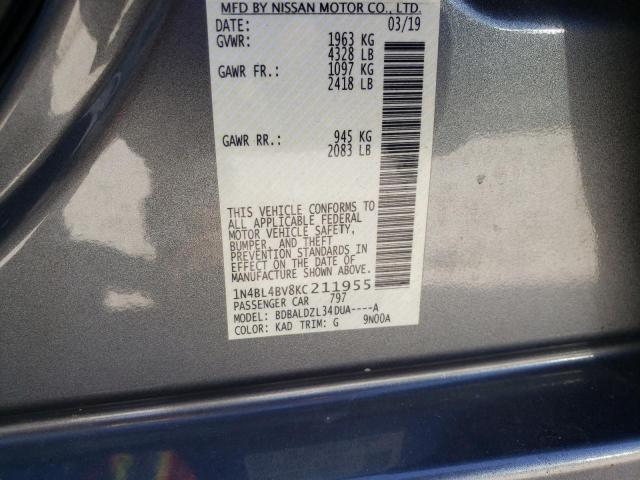 Photo 10 from auction – 2019 NISSAN ALTIMA S with VIN 1N4BL4BV8KC211955
