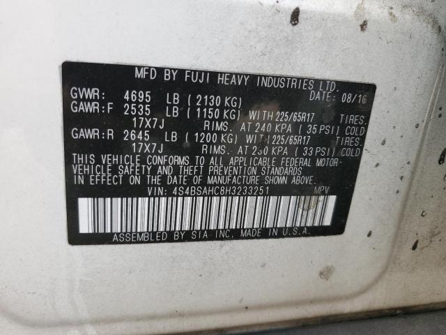 Photo 10 from auction – 2017 SUBARU OUTBACK 2. with VIN 4S4BSAHC8H3233251